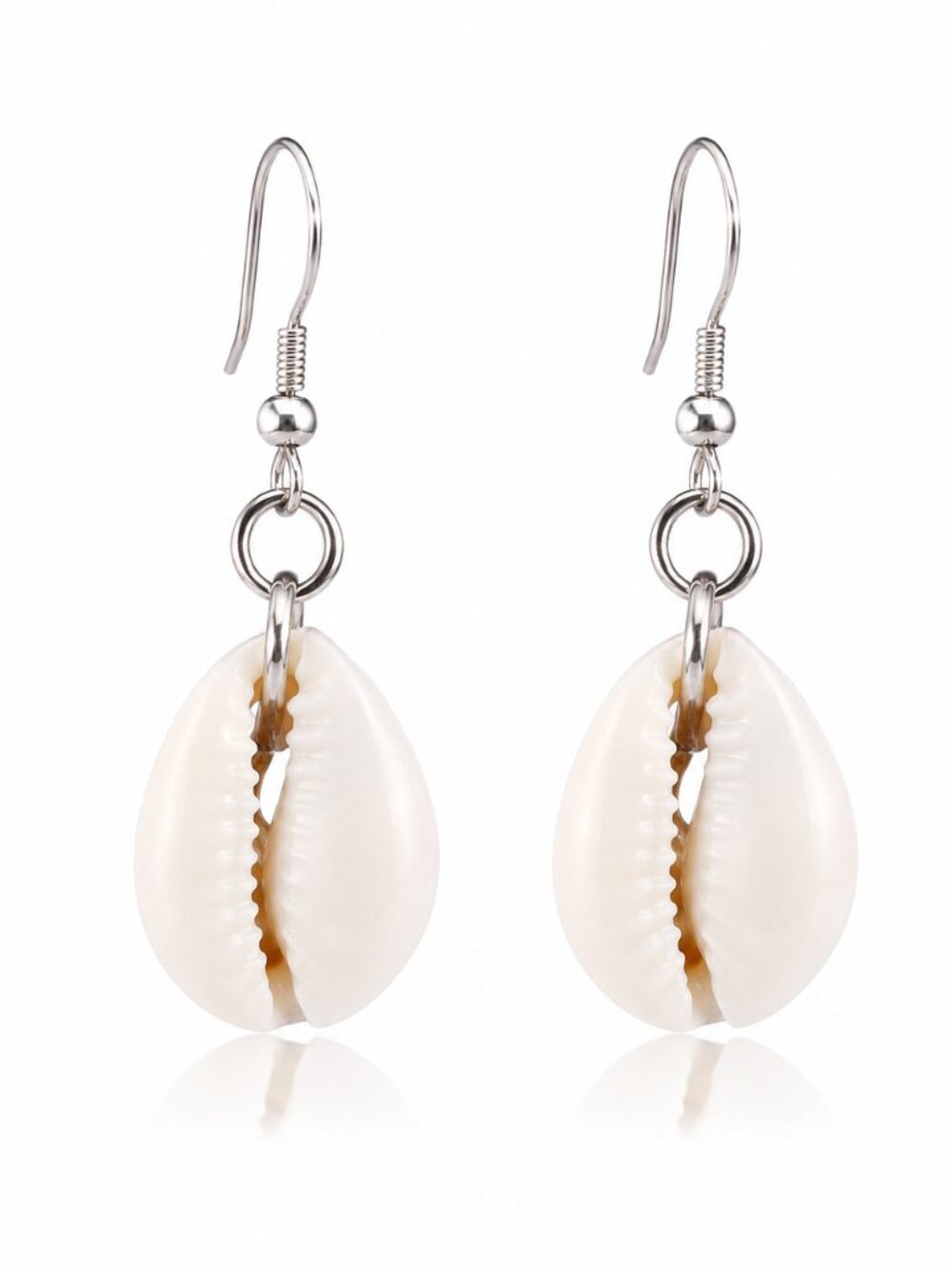 Cowrie Shell Dangle Earrings Silver Tone Boho Beach Seashell Jewelry Women